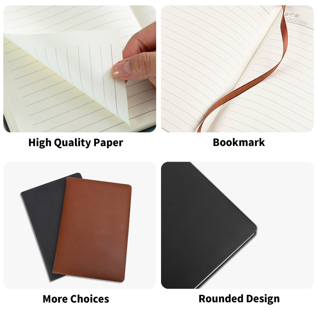 Leather Notebook - Black/Brown with UV Printed Covers, 200 Pages, 14.5x21cm
