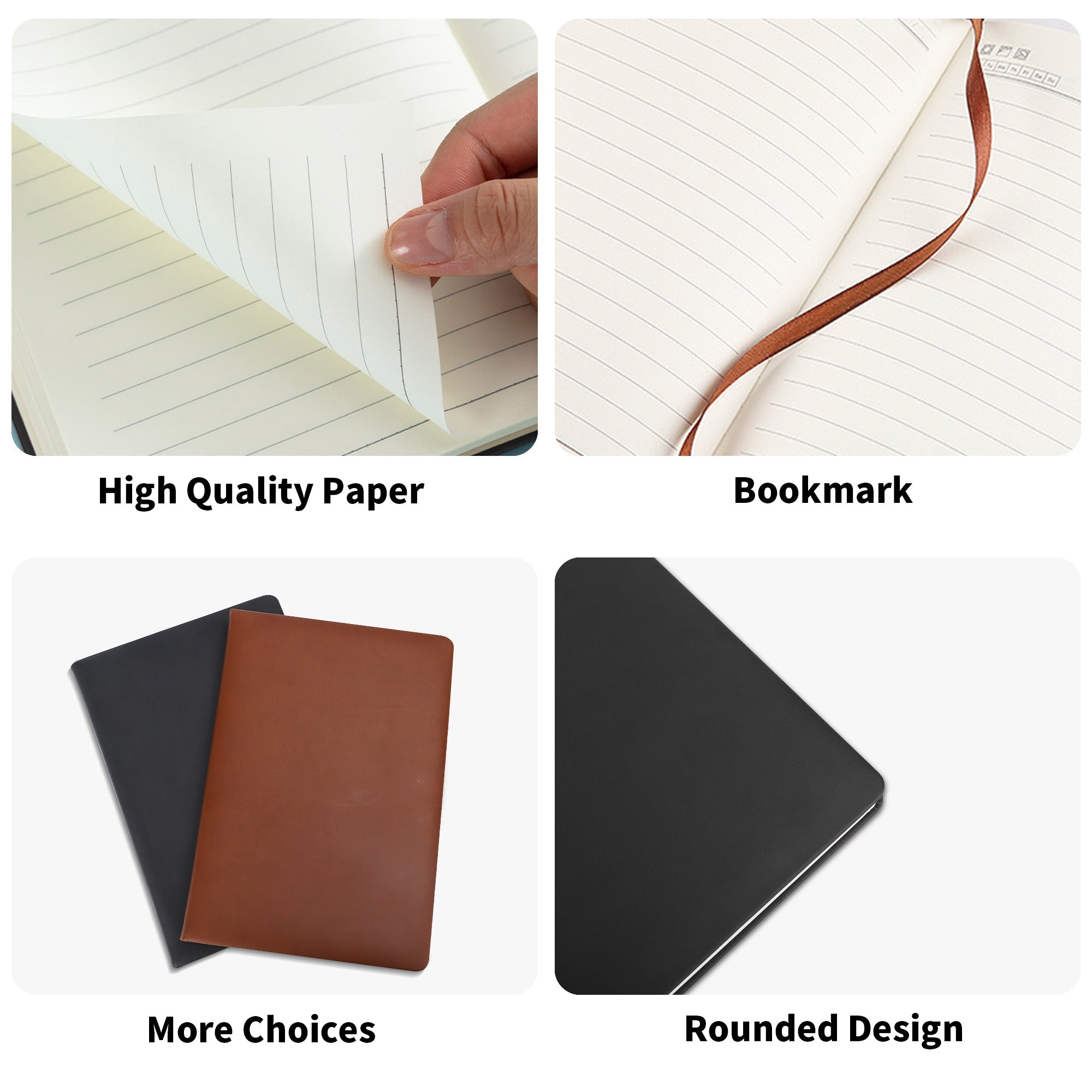 Leather Notebook - Black/Brown with UV Printed Covers, 200 Pages, 14.5x21cm