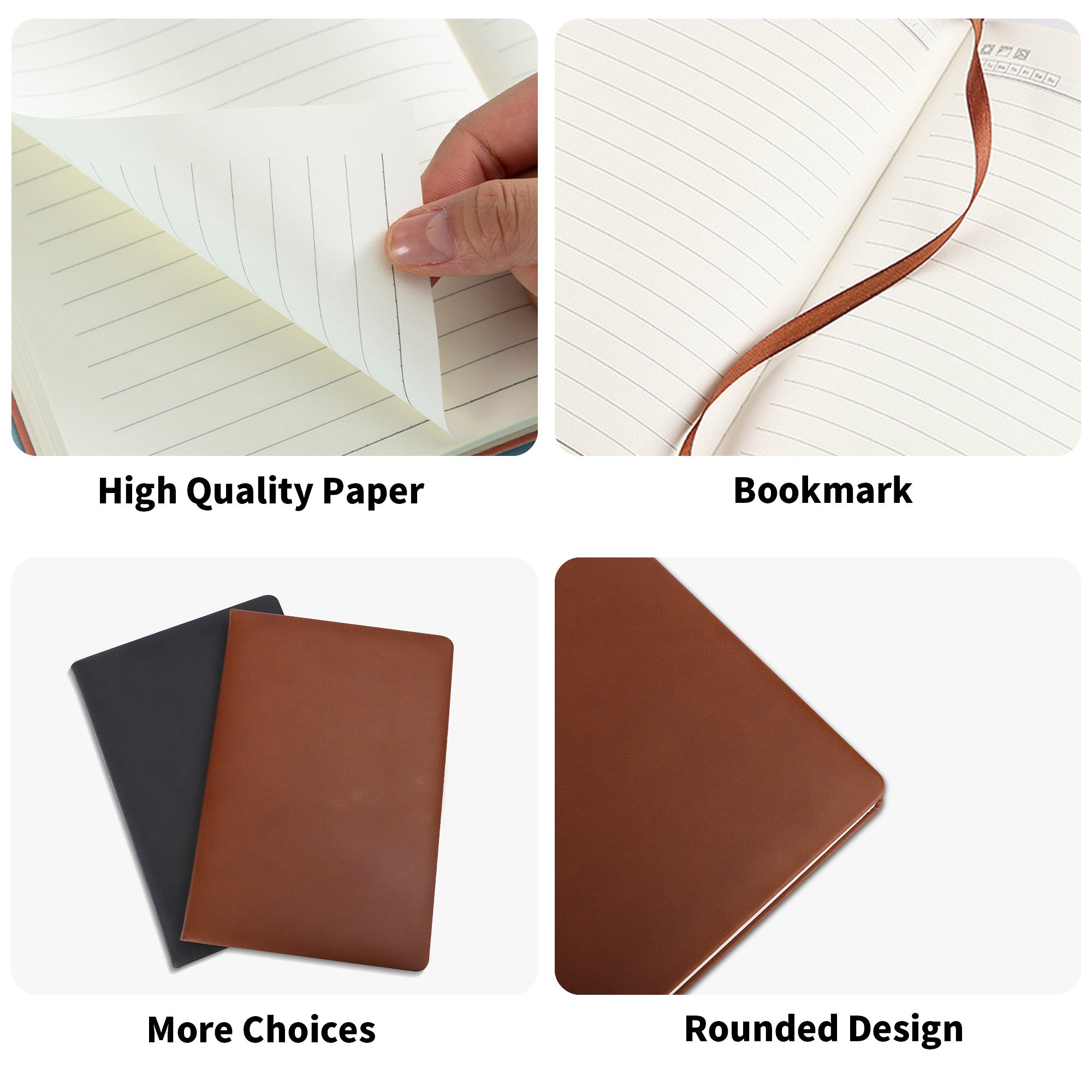 Leather Notebook - Black/Brown with UV Printed Covers, 200 Pages, 14.5x21cm